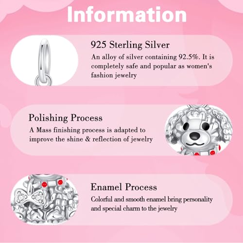BIZK Hund Charms Anhänger Silber 925 für Armbänder, Kompatibel mit Europäischen Armbändern und Halskette für Frauen