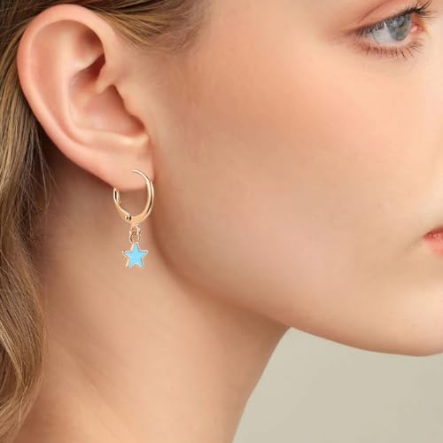 Image of Smiley Face Earrings Huggie Hoop Y2K Preppy Happy Lightning Bolt Heart Star Small Dangle Colorful Gold White Red Pink Yellow Blue Jewelry