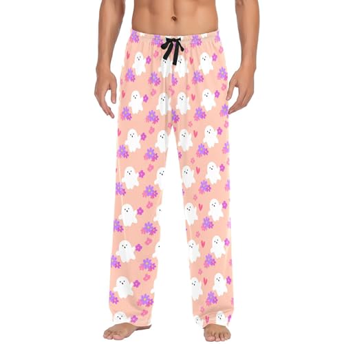 Spirit Flower Print Men's Cotton Pajama Pants with Pockets and Drawstring Comfortable and Stylish,S2