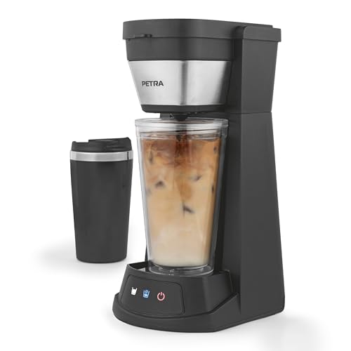 Petra 2 en 1 Machine à Glacé – Machine Café espresso frío, Inclus une Tasse de Voyage de 420 ml, un Gobelet de 440 ml avec Paille, Compatible avec le Café Moulu et Dosettes, 700W, PT6214VDE