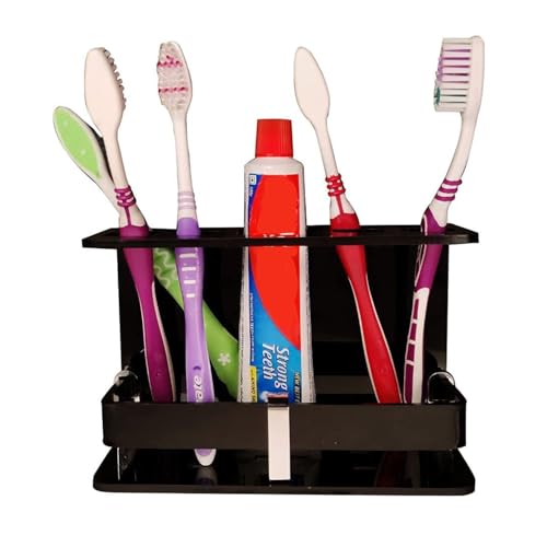 Image of Wall Mounted self Adhesive Acrylic Tooth Brush /Toothpaste Holder /Stand /Tumbler /Toothpaste for Bathroom Stand Organizer Rack for Home (Acrylic Stand) (Big Black)