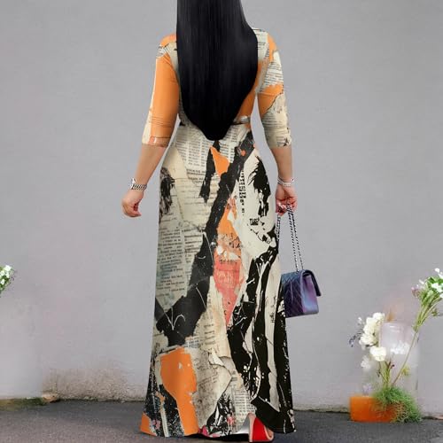 Image of PinkPatty Women's Print Maxi Dresses 3 /4 Sleeve Flowy Long Dress V Neck Wrap Tie Waist Sundress