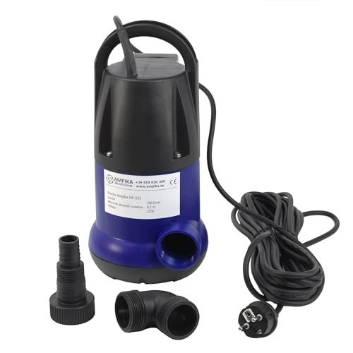 Bomba de drenaje sumergible Ampika DP-555 con flotador electrónico (capacidad de 160 l/min, profundidad máx. de inversión 8.5m) con sensor de nivel vertical incorporado