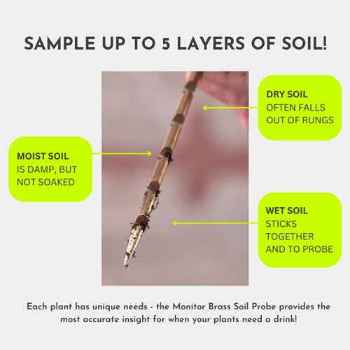 GU GREENERY : UNLIMITED Monitor Brass Soil Probe, Soil Sampler and Plant Moisture Meter, No Batteries Required, Root Aerator and Plant Water Monitor - Thumbnail 5
