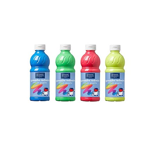 Lefranc Bourgeois Témperas para niños, Fluorescentes, 4 x 500ml