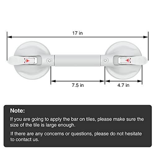 Dailylife Suction Cup Grab Bar For Bathroom, Tool Free Shower Handle, Portable Grab Handle For Bathtub, Safety Rail For Handicap Elderly Senior, Quick (Dis)Assemble, Heavy Duty (253 Lb), 17 Inch White #TOP5