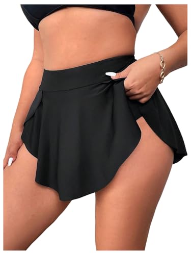 SHENHE Women's Plus Size Ruffle Swim Skirt High Waisted Asymmetrical Hem Flowy Skirted Swimsuit Bottom