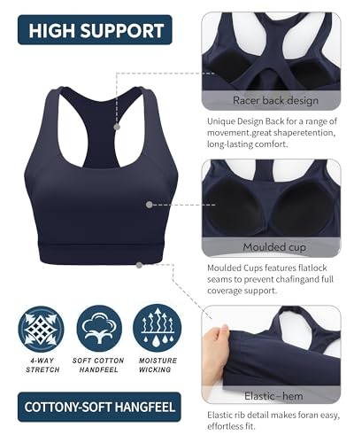 Image of RUNNING GIRL Sports Bras for Women High Support,Molded Cup Racerback Sports Bra with Sewn in Pads Workout Running Bra(WX3176Navy Blue,M)