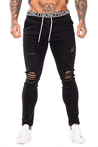 GINGTTO Mens Jeans Slim Fit Stretch Pants Ripped Skinny Jeans for Men Black 34