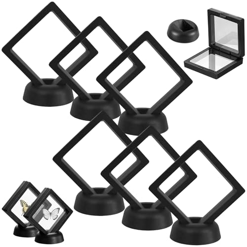 Duoleimi 6 Cadres flottants Porte-Monnaie Cadre d'affichage Porte-Monnaie avec Socle pour Le Rangement des pièces, bagues, Colliers, Bracelets 7×7×2 cm (Noir)