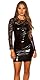 Koucla Kleid Lederlook Wetllook Lack Optik Minikleid mit Spitze Langarm Gogo