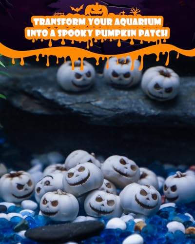 Image of Uniclife 20 Pcs Halloween Mini Pumpkin Decorations, Halloween Fish Tank Decor, Spooky Smiling Face Mini Pumpkins, Jack-O'-Lantern Miniature Vase Fillers, White Resin Artificial Figurines