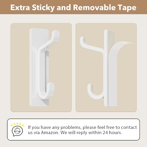 pickpiff Wall Hooks for Coat and Towel: 13LB Adhesive Door Hanger Stick on, White 4 Pack