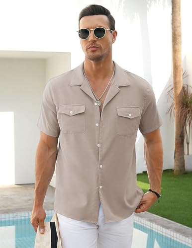 COOFANDY Men's Linen Short Sleeve Button Down Shirt Casual Cuban Collar Summer Beach Shirts Vacation Essentials3