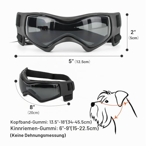 NAMSAN Hundebrille Anti-UV Wasserdicht Winddicht Einstellbar Hunde Sonnenbrille Mode Schutzbrille Geeignet für Kleine und Mittlere Hunde（Schwarz）