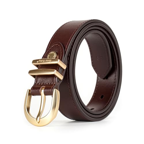 BEAU TODAY Women's Leather Belt for Jeans Dresses Pants Fashion Waist Belt Casual Dress Belt with Gold Buckle