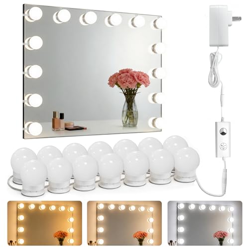 Image of Waneway 14 Bulbs Vanity Lights for Mirror, Plug in Power Adapter & Touch Control Dimmer, 3 Color Modes, 1260 Lumens, Stick on LED Makeup Lights Kit (Mirror Not Included)