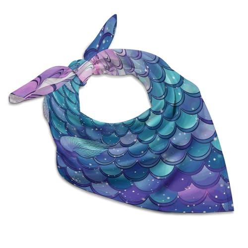 Water Lily Mermaid Scales Silk Scarf Fashion Satin Head Scarf Lightweight Head Scarves for Neck Silk Scarves for Women Men Boho Hair Wrap Sleeping Kerchief Bandanas Pocket Square 25