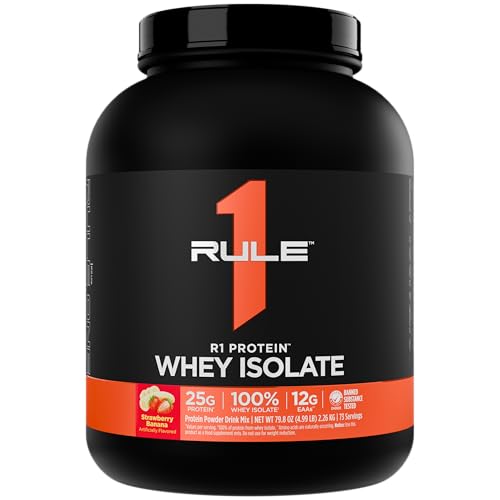 Image of Rule 1 Proteins R1 Protein Whey Isolate - with 25g Protein & 6g BCAA Exclusively from Isolated & Hydrolyzed Sources for Workout Recovery (5 Pounds, Strawberry Banana)