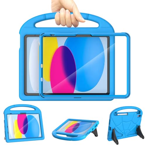 Kids Case for iPad (A16) 11th Generation 11 inch 2025/iPad 10th Generation 10.9 inch 2022 Mansiruyi Shockproof Handle Stand iPad 10.9 inch/11 inch Case with Built-in Screen Protector for Kids - Blue