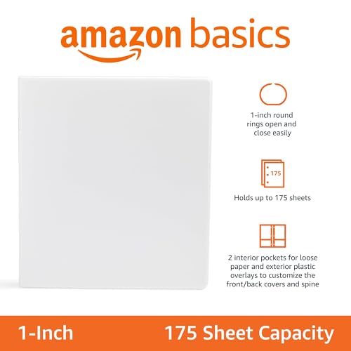 Amazon Basics 3-Ring Binder, 1-Inch - White 1 Pack - Thumbnail 5