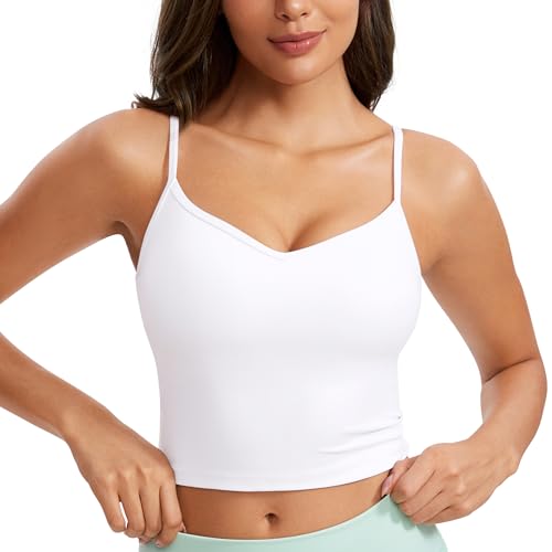 Image of CRZ YOGA Butterluxe Sweetheart Crop Tank Tops | Light Support, Removable Pads, Yoga, Extremely Soft, U Back, Adjustable Spaghetti Straps, Longline Sports Bras for Women