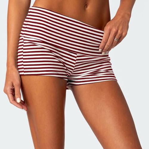 Image of Women Fold Over Lounge Shorts Low Waist Fitted Pajama Shorts Cute Sleep Pj Short Bottoms Roll Over Yoga Shorts