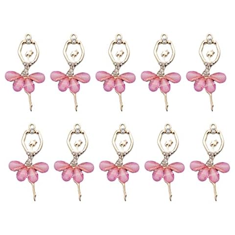 Anawakia 10 Stück Tanzende Ballett-Mädchen Balletttanz Anhänger Charms für DIY Schmuck Kit Armband Halskette Schlüsselanhänger Zubehör (Rosa) Cover
