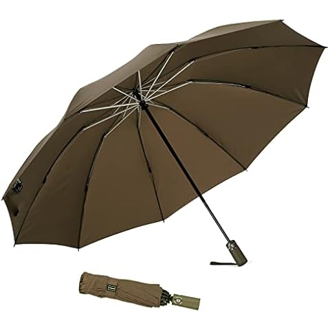Umbrella Reverse Umbrella Windproof Compact Folding Large Size Auto open close 10 ribs - Brown Cover