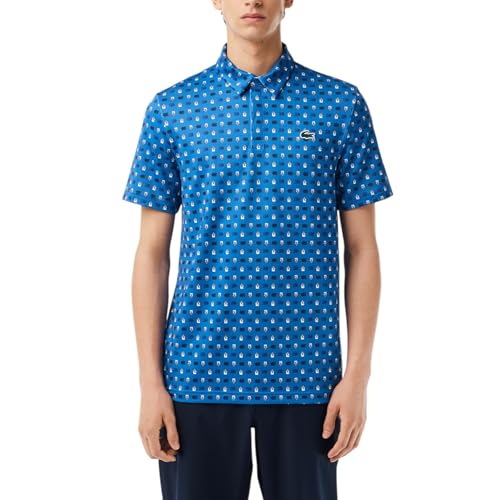 Lacoste Men's Regular Fit UV Protect All-Over Print Golf Polo Shirt, Ladigue/Phoenix Blue, Large