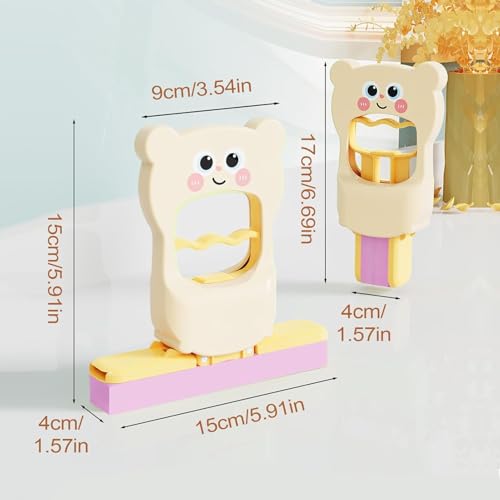 Image of Mini Foldable Sponge Mop - Portable Self-Squeeze Floor Cleaner for Home, Kitchen & Bathroom - Compact Wet & Dry Cleaning Supplies for Counters, Tiles & Small Spaces (Cartoon Cream)