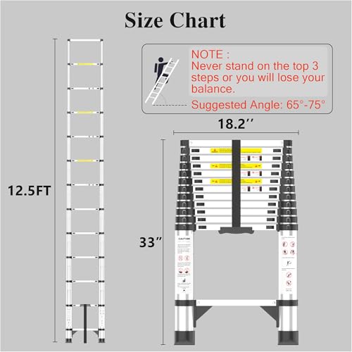Image of Telescoping Ladder, 12.5 FT Aluminum Extendable Ladder, 330 Lbs, Silver | Telescopic & Retractable, Collapsible Extension Ladder for House, Roof, RV & Travel Trailer