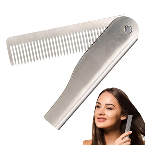 ポケットひげコーム - ステンレススチールポケットヘアコーム、ポータブルスイッチブレードヘアブラシ|ヘアストレートナーグルーミングヘアツール、男性用ポケットヘアブラシ、再利用可能なヘアストレートナーひげ、口ひげ。