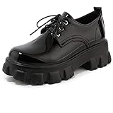 Heel Height: 6CM, PAUVAODY DaHerren Klassischer Schnüren Plateau Chunky Mid-Heel Oxfords Dress Pump Schuhe Uniform Dress Lolita Wedge Pumps Big Size für M?nner Black Size 38