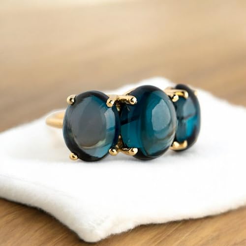 London Blue Topaz Ring - 14K Yellow Gold December Birthstone Jewelry, Oval Cabochon Bridal or Promise Ring for Women, Valentine’s Day, Mother’s Day Gift Idea4
