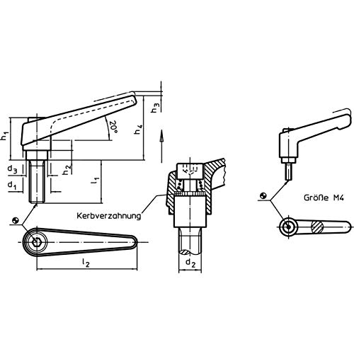 HALDER 24400.0488 Adjustable Clamping levers, Silver, d1=22 mm / d2=M10 / l1=63 mm - Image 2
