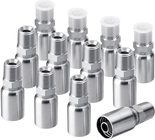 Image of 12 Pack Hydraulic Hose Fittings: 1 /2 inch I.D. Hose x 1 /2 inch NPTF Male with Protection Cover, Hydraulic Hose End Crimp Fitting Kits Compatible with U-Series Hoses