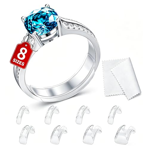 Ring Sizers for Loose Rings - 8 Pack Invisible Guards Resizer for Men and Women Use 8 Width Sizes Easy-Clip Ring Adjuster Spacers & Tighteners Fit Almost Any Rings Fits Bands Width to 1-8mm