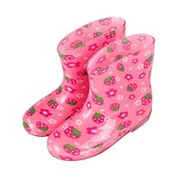 Mateju Simple Print Wellies for Boys Girls, Non-Slip Waterproof Kids Wellies, Outdoor Lightweight Toddler Rain Boots, Rain Boots for Muddy Rainy Days Home to School Walks (Strawberry,6.5)