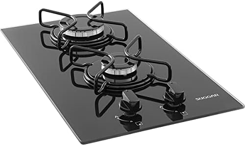 SUGGAR COOKTOP A GÁS VIDRO PRETO 2 QUEIMADORES ESMALTADOS DIFEREN...