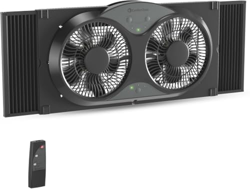 Image of Comfort Zone Window Fan for Bedroom, 23-Speed Dual Fans with Self-Locking Expanders, 3 Modes (Cool, Circular, Exhaust), Remote Control, Fabric Cover and