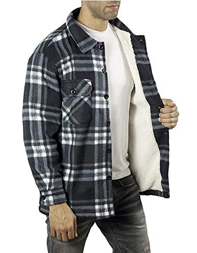 Mens Heavy Warm Fleece Sherpa Faux Fur Lumberjack Shirt/Jacket (Grey, XXL)