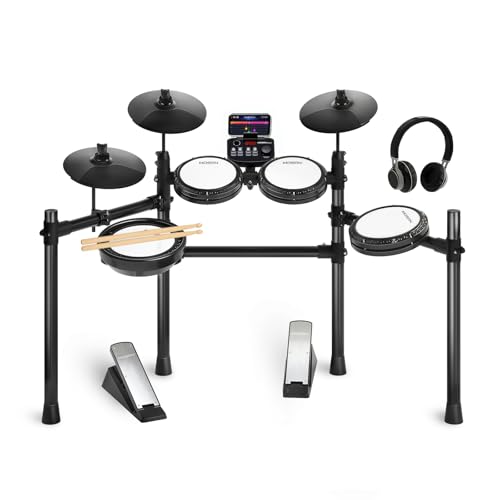MOSEN Electric Drum Set, Quiet Mesh Drum Pads, Dual-Zone Snare, 195+ Sounds, Phone Holder, Sticks, Headphones, USB MIDI, 2 Pedals, 25 Electronic Drums Kit for Beginner, MED-X3S