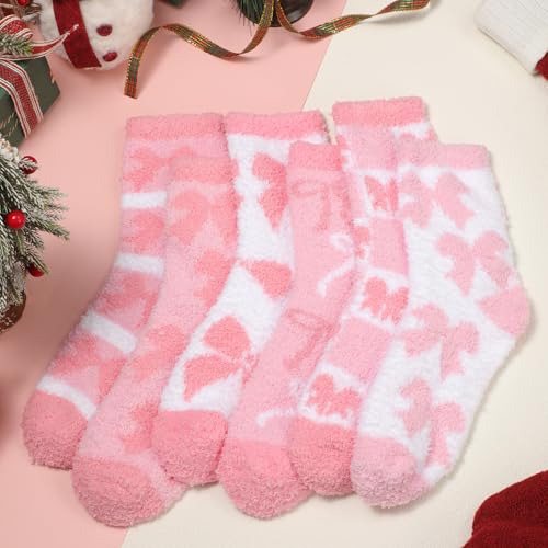 Image of Skicuff 6 Pairs Women Fuzzy Socks Bulk Slipper Warm Sleeping Crew Socks for Women Men Microfiber Soft Holiday Teacher Gifts