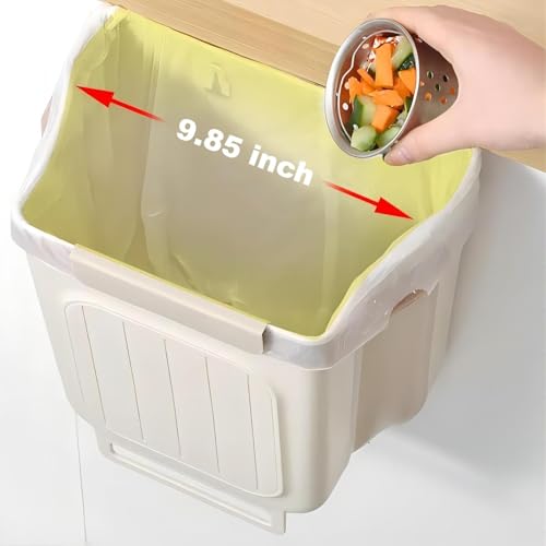 Image of Trash Can Two Piece Set, Folding Hanging Trash Can with Buckle, Multi Functional Kitchen Trash Can, Suitable for Countertop /Under Sink /Living Room /Kitchen /Bedroom /Bathroom (Milky White)