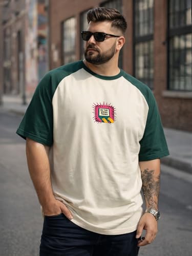 Image of Veirdo Men's 100% Pure Cotton Half Sleeve Plus Size Printed T-Shirt with Raglan Sleeve Stylish Comfortable & Durable Tees (Sizes: 2XL to 5XL)