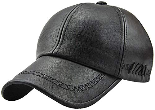 MINAKOLIFE Men Retro Style PU Leather Baseball Cap (Black)