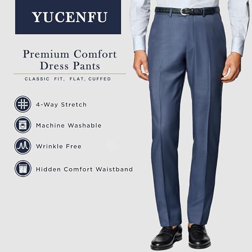 Image of Men's Cozy Hidden Expandable Waist Dress Pants | Premium Stretch Texture Weave Work to Weekend Pants