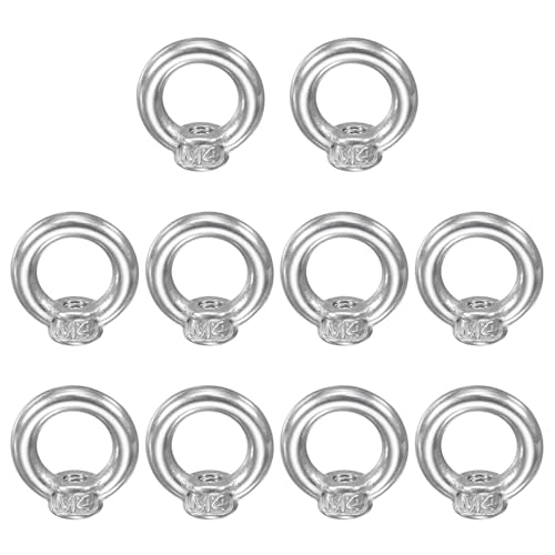 M METERXITY 10-Pack M4 Lifting Eye Nut, 304 Stainless Steel Metric Ring Shape Lifting Eye Threaded Nut Fastener for Hanging Lamp Chandelier/Swing [Silver Tone]
