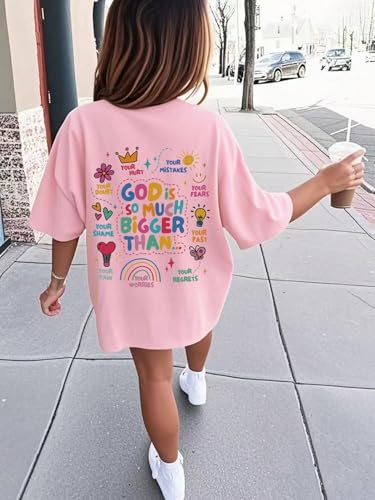 Girls Letter Print Floral Graphic Short Sleeve T Shirts Kids Cute Summer Wear3